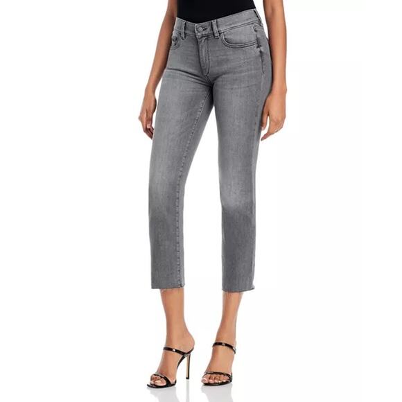 DL1961 Mara Straight Jeans Size 28 Overcast Raw Gray Mid Rise Instasculpt Crop - Picture 6 of 16
